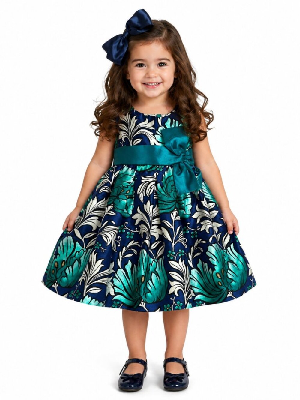 Dressed Up by Gymboree Size 2T Floral Sleeveless Dress Teal Blue White